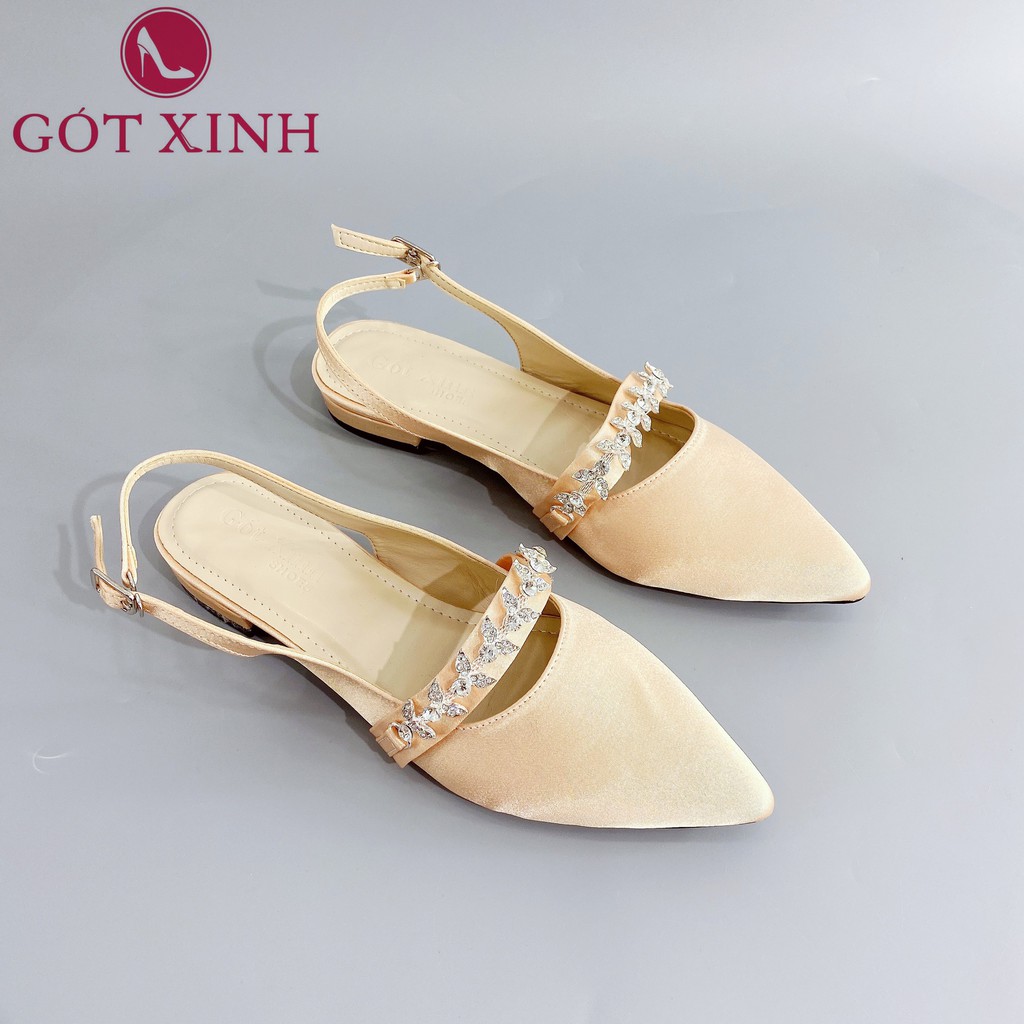 [Mã FASHIONGO15 giảm tới 60K đơn 300K] Giày Sandal Cao Gót Gót Xinh GX209 Mũi Nhọn Da Vải Quai Hậu Cao 2cm